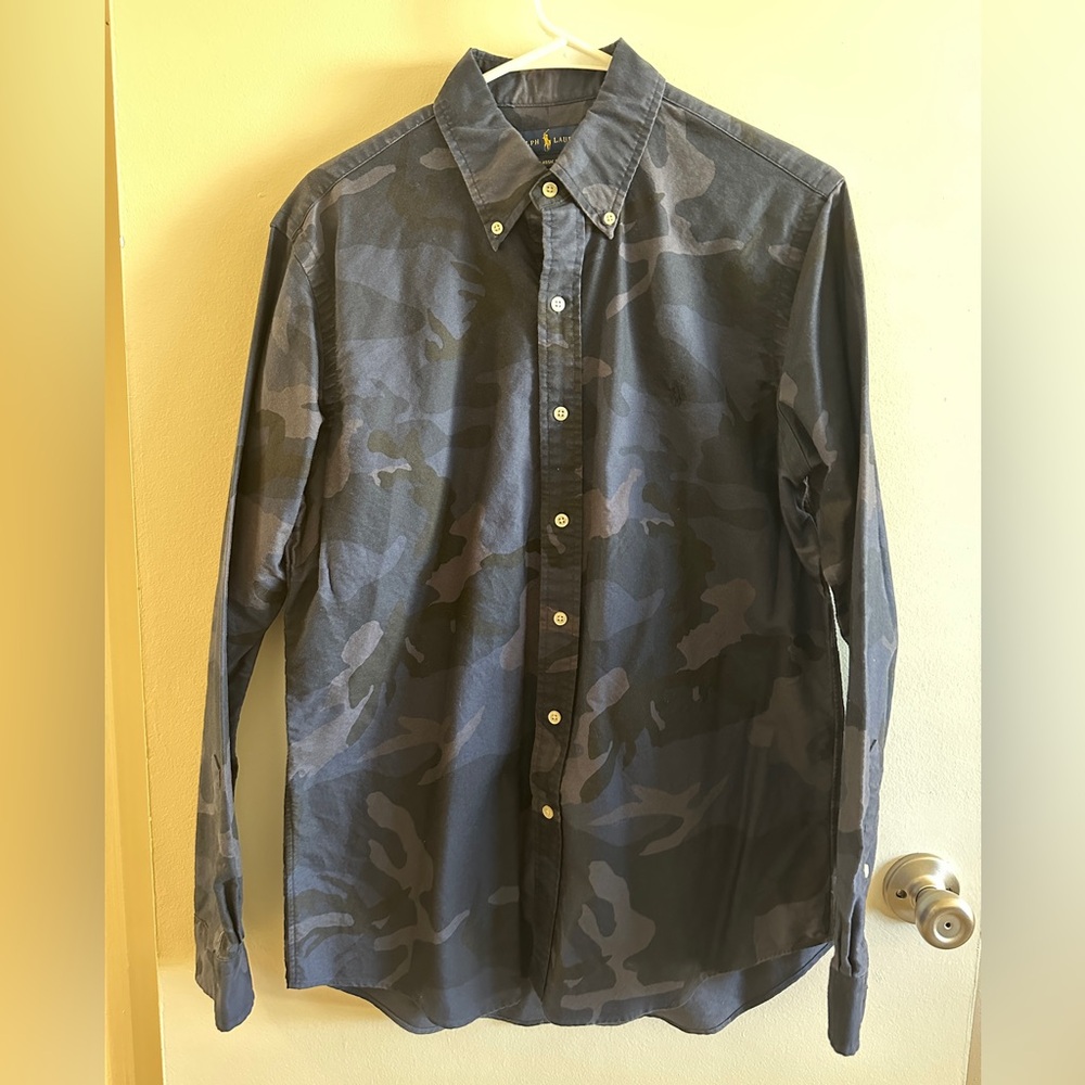 Ralph Lauren Men’s Oxford Shirt - Large - classic Fit - Blue Camouflage
